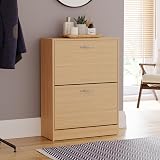Vida Designs Pine Wood Shoe Cabinet with 2 Drawers Slim Hallway Storage