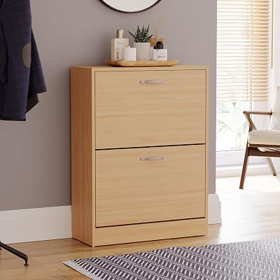 Vida Designs Pine Wood Shoe Cabinet with 2 Drawers Slim Hallway Storage