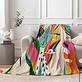 PAOPOED Abstract Colorful Throw Blanket, Jungle Floral Plant Bohemian Modern Asthetic Pastel Contemporary Art Blanket for Women Girls for Couch Bed Flannel Blanket Gift, 50" x 60"
