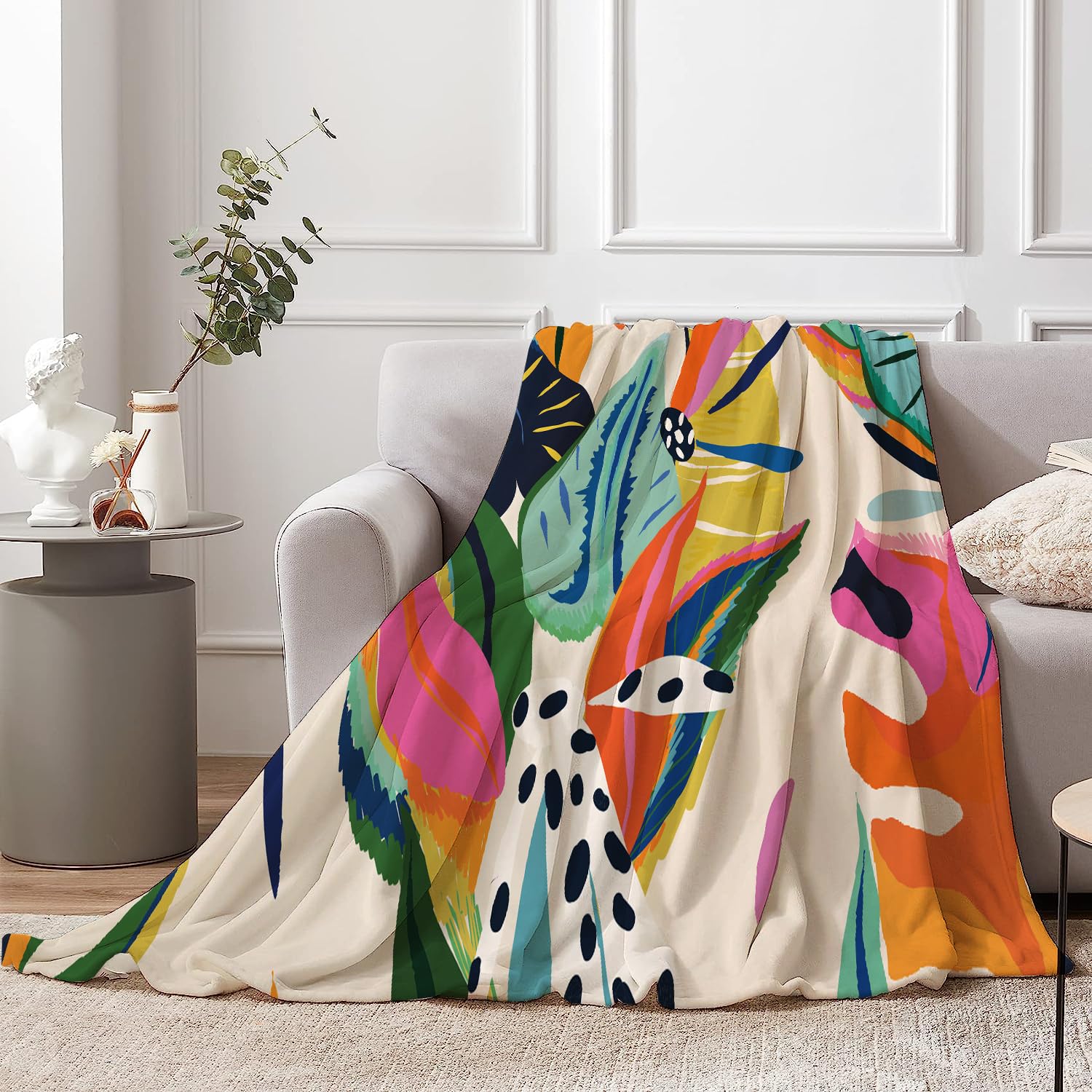 Photo 1 of PAOPOED Abstract Colorful Throw Blanket, Jungle Floral Plant Bohemian Modern Asthetic Pastel Contemporary Art Blanket for Women Girls for Couch Bed Flannel Blanket Gift, 50" x 60"