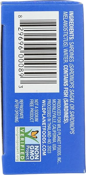 WILD PLANET WILD SARDINES IN WATER, NO SALT ADDED, TINNED FISH, SUSTAINABLY WILD-CAUGHT, NON-GMO, KOSHER, GLUTEN FREE, KETO AND PALEO, 4.4 OUNCE, SINGLE UNIT, PACKAGING MAY VARY