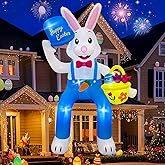 Cvkwe 10 FT Easter Inflatables Outdoor Decorations, Sitting Inflatable Easter Bunny Blow up Yard Decorations with LED Lights, Bunny Easter Decoration Outdoor for Roof Yard