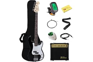 STEDMAN PRO Stedman Beginner Series Bass Guitar Bundle with 15-Watt Amp, Gig Bag, Instrument Cable, Strap, Strings, Picks, and Polishing Cloth - Black