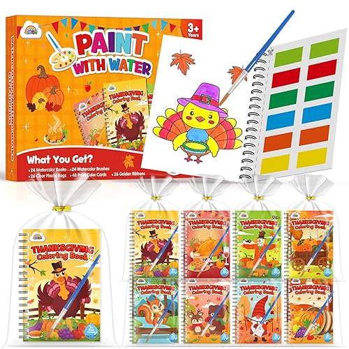 ZMLM 24 Water Coloring Books for Kids Party Favors - Bulk Mini Coloring Books for Kids Ages 4-8,Small Birthday Goodie Bag Stuffers School Teacher Return Gift Art Crafts Classroom Prizes (Thanksgiving)