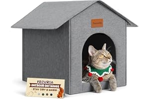 Fecuria Outdoor Cat House Weatherproof, Insulated Cat Dog Houses for Outdoor/Indoor Cats for Winter, Waterproof Feral Stray Cat Shelter with Warm Cushion for All Seasons, Easy to Assemble, Grey