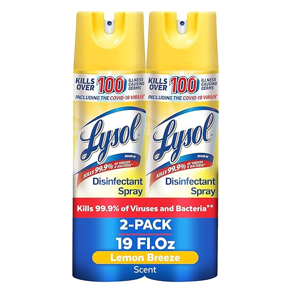 LYSOL DISINFECTANT SPRAY, SANITIZING AND ANTIBACTERIAL SPRAY, FOR DISINFECTING AND DEODORIZING, LEMON BREEZE, 19 FL OZ (PACK OF 2), PACKAGING MAY VARY