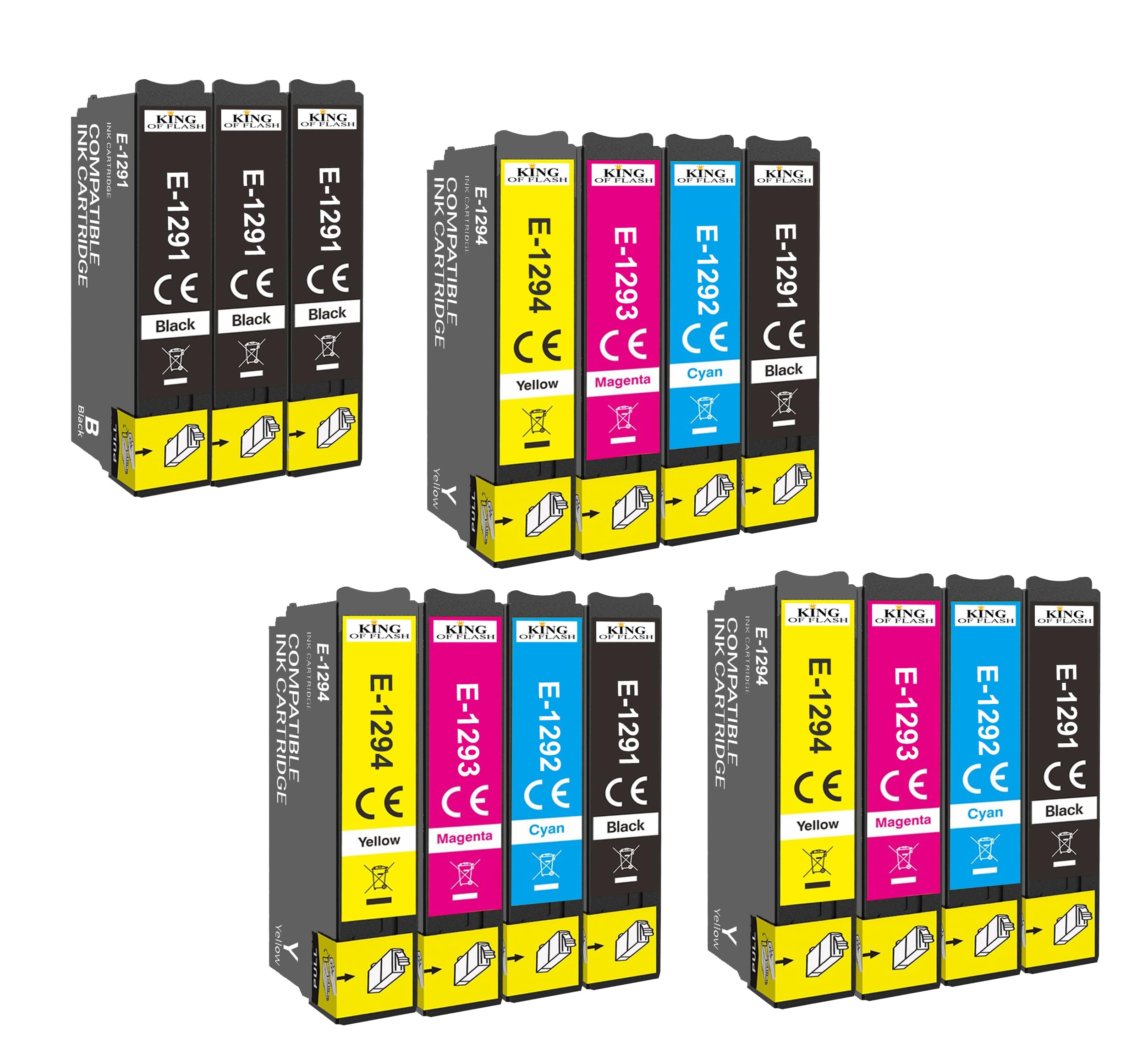KING OF FLASH T1295 Multipack Ink Cartridges Replacement for T1291 T1292 T1293 T1294 Compatible for Epson SX435W SX235W WF-3520 WF-3540 WF-7515 WF-7525, Epson SX425W SX445W SX535WD SX535WD BX305FW