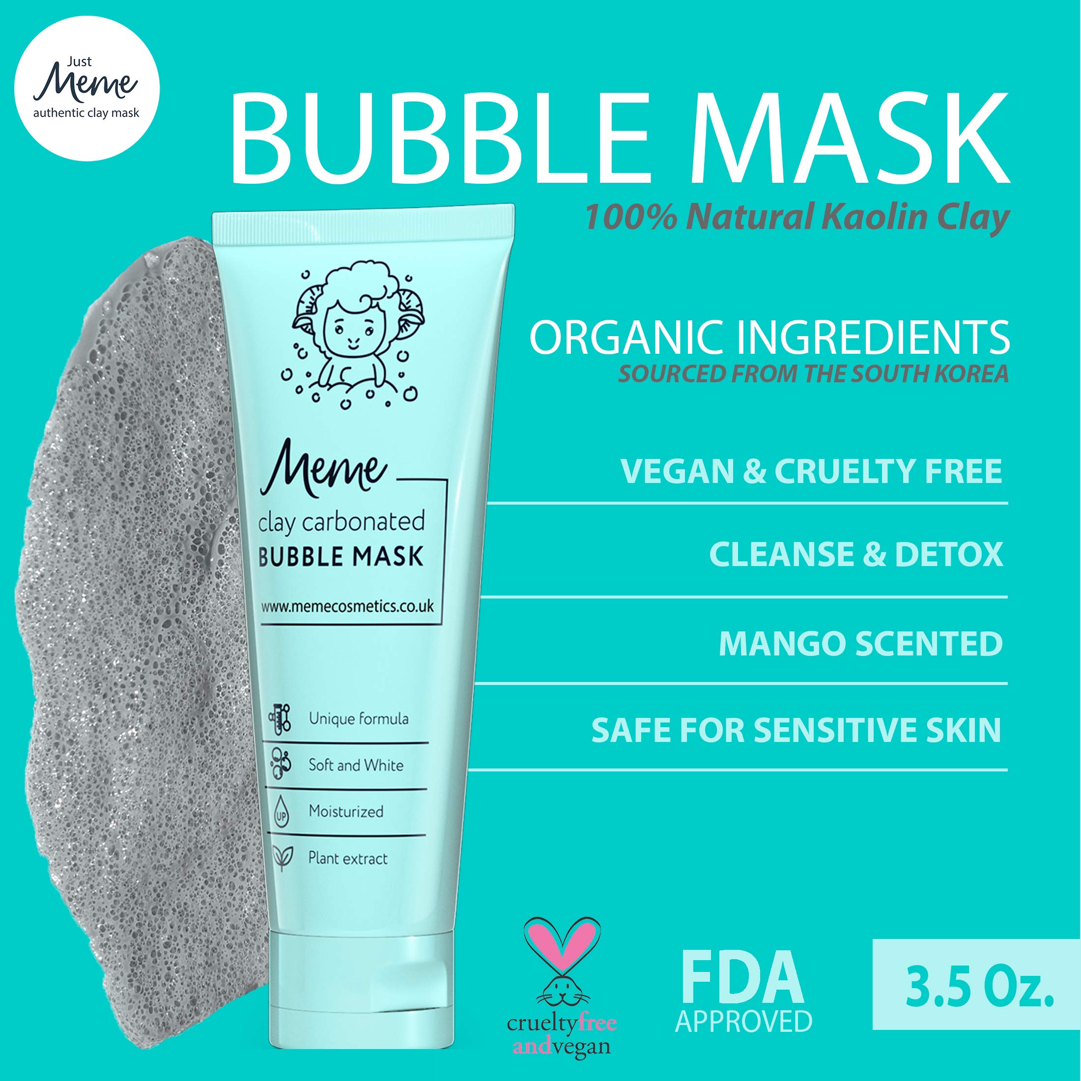 MeMe Carbonated Bubble Clay Mask 4oz. Korean Face Skin care