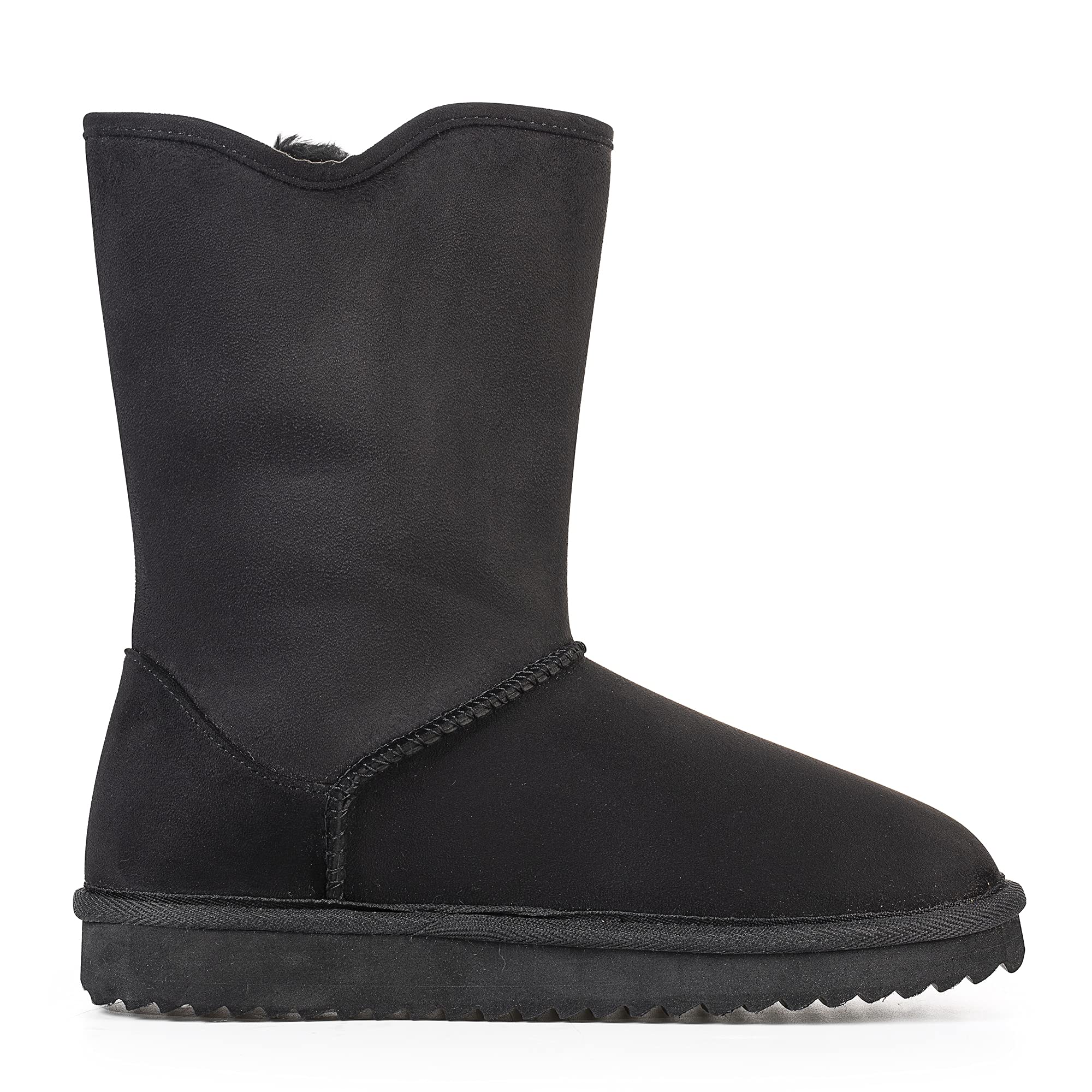 KRABOR Womens Suede Snow Boots Mid-Calf Winter Shoes with Side Bows