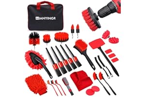 MIANYINGR 32Pcs Car Detailing Kit, Auto Detailing Brush Set and Drill Brush Attachments with Portable Handbag, Multi-Functional Vehicle Cleaning Tool for Wheels, Windshield