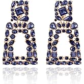 Rhinestone Rectangle Dangle Statement Earrings Trendy Crystal Geometric Drop Earrings hypoallergenic for Women