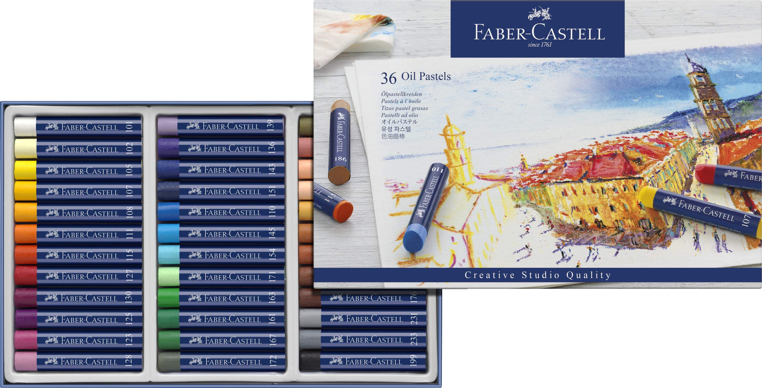Faber-Castell Studio Quality 127036 Oil Pastels in Case of 36, Creamy Consistency, Acid-Free, High Pigmentation, Bright Colours