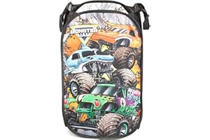 Jay Franco Monster Jam Break Out Pop Up Hamper - Mesh Laundry Basket/Bag with Durable Handles - Features Grave Digger & Megalodon