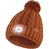 YunTuo Unisex LED Beanie with Pom-Pom, USB Rechargeable Headlamp Hat Stocking Cap Stuffers Gifts for Men Women
