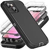 YKHJKLEC for iPhone 13 Mini Case, Military Grade 3 in 1 Heavy Duty Shockproof/Drop Proof/Dust Proof Case with 2Pcs Tempered Glass Screen Protector (Black/Grey)