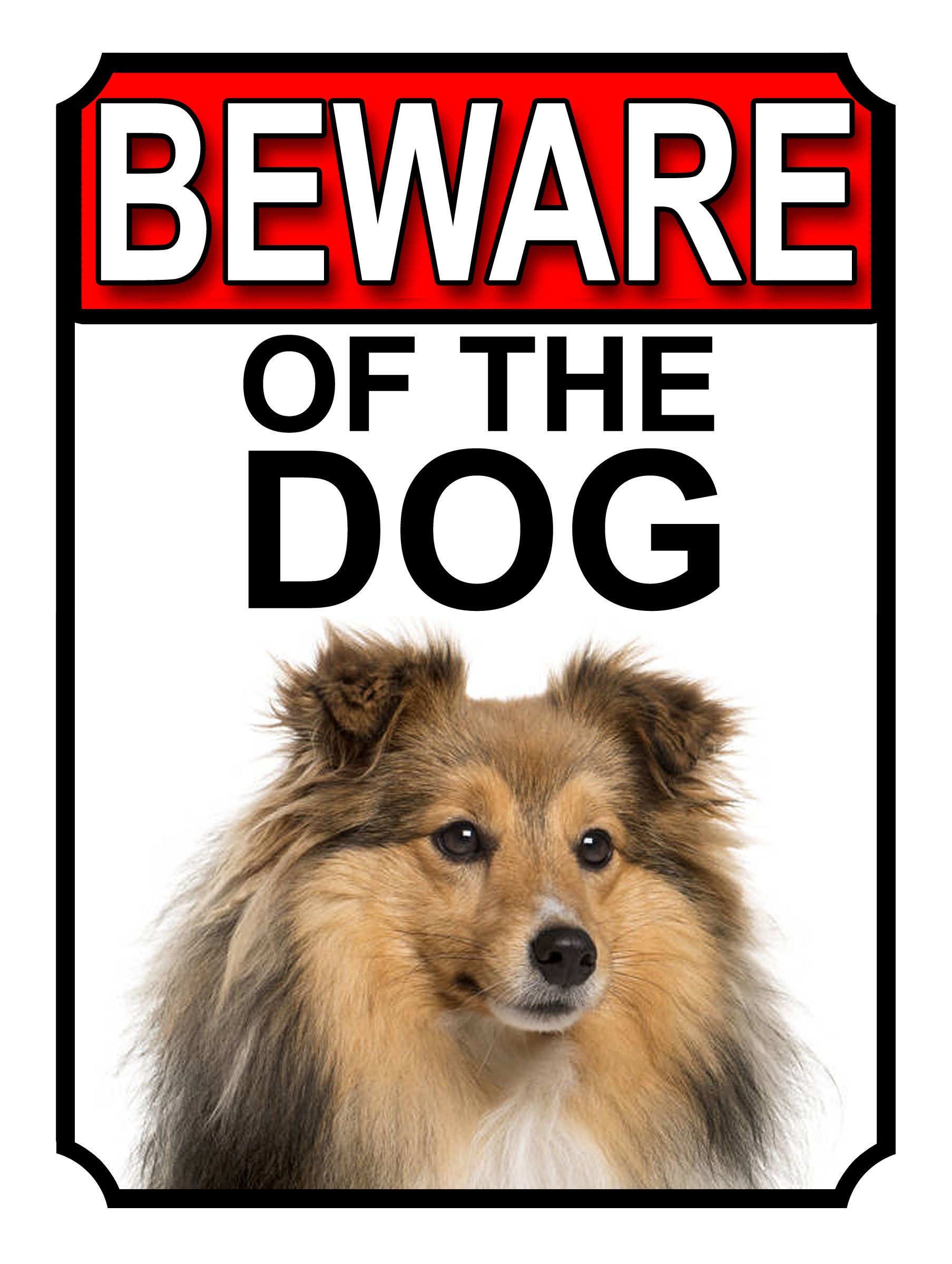 BEWARE OF THE DOG METAL GATE SIGN SHETLAND SHEEPDOG 200MM X 150MM (1150H1)