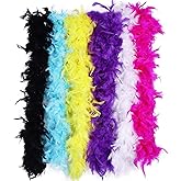 Max Fun 6PCS Mardi Gras Outfit for Women, 6.5ft Mardi Gras Feather Boas Decorations Party Supplies Costume Accessories