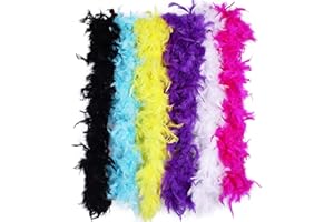 Max Fun 6PCS Colorful Party Feather Boas Bulk for Women Girls 6.56ft for Mardi Gras Party Decorations Costume Dress Up