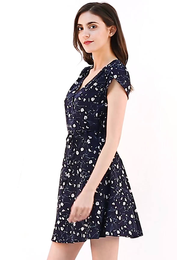Allegra K Vestido Floral Vintage Con Cuello Peter Pan Para Mujer, Cintura Alta, Fluido, Midi, Manga Abombada, Azul, XS