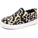 Skeblo Boy's Girl's Leopard Print Canvas Sneakers Casual Slip On Loafers Kids Flat Shoes