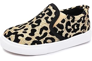 Skeblo Boy's Girl's Leopard Print Canvas Sneakers Casual Slip On Loafers Kids Flat Shoes