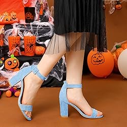Allegra K Women's High Chunky Heel Ankle Strap Sky