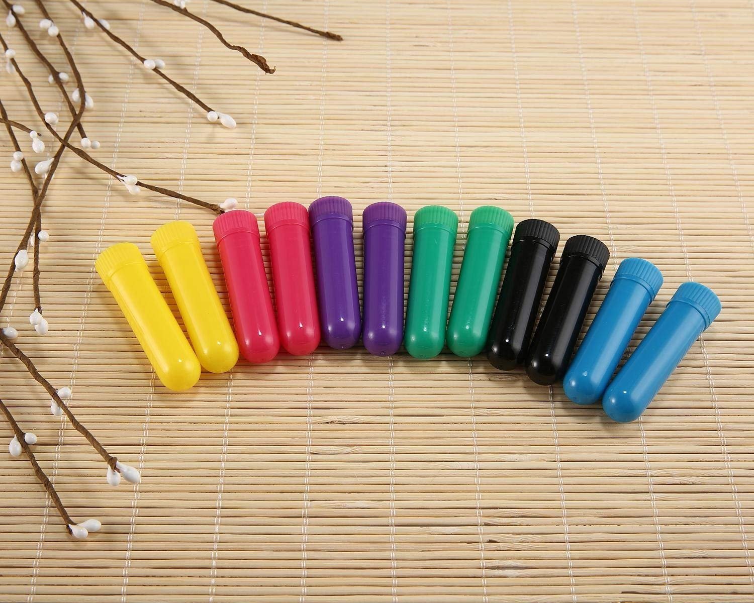 12 Set Essential Oil Inhaler, Refillable Nasal Inhaler Blanks with Unscented Wicks, Assorted Colors
