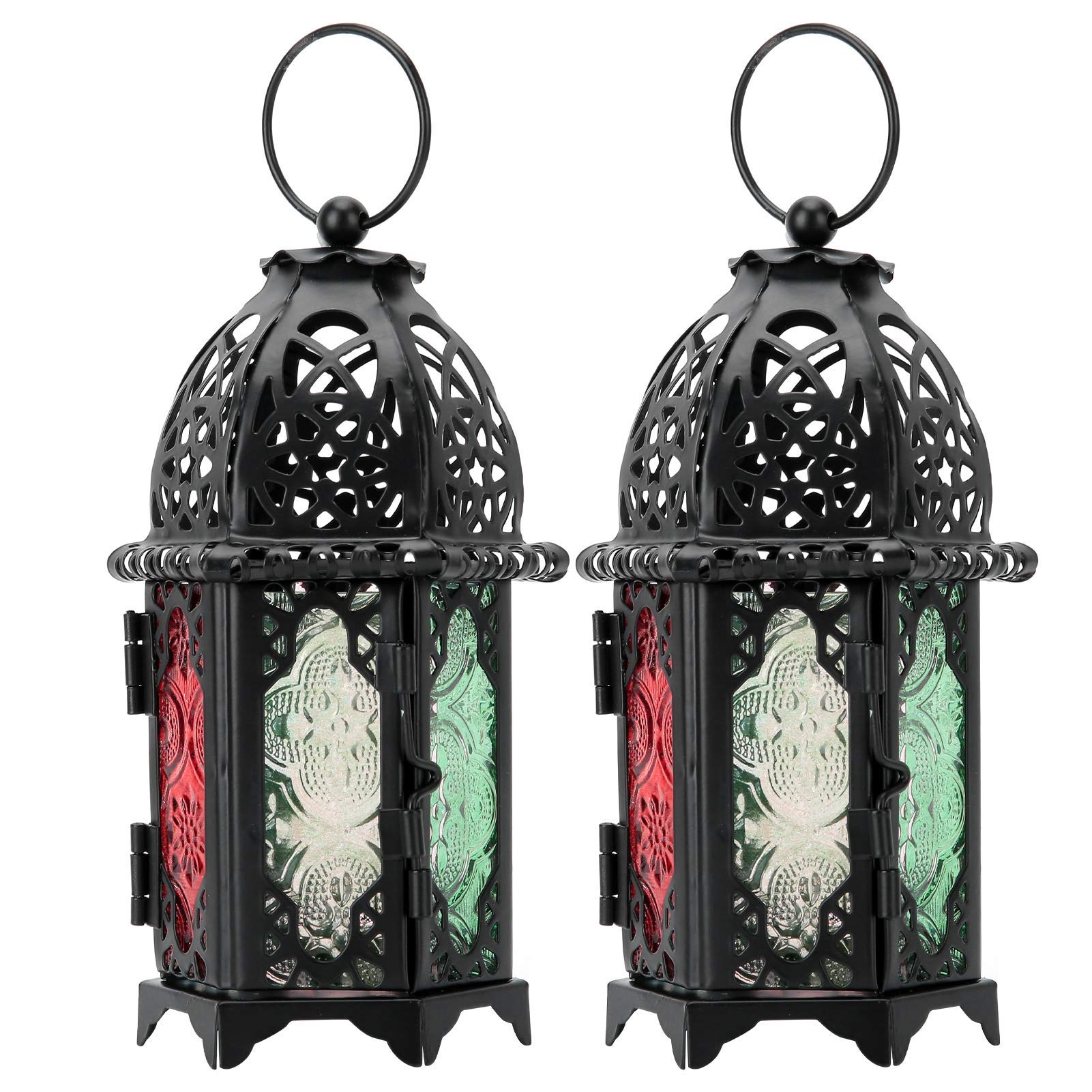 2Pcs Decorative Lanterns 16 x7x7cm Mini Metal Tealight Hanging Lantern for Indoor Outdoor Events Parities and Weddings, Black