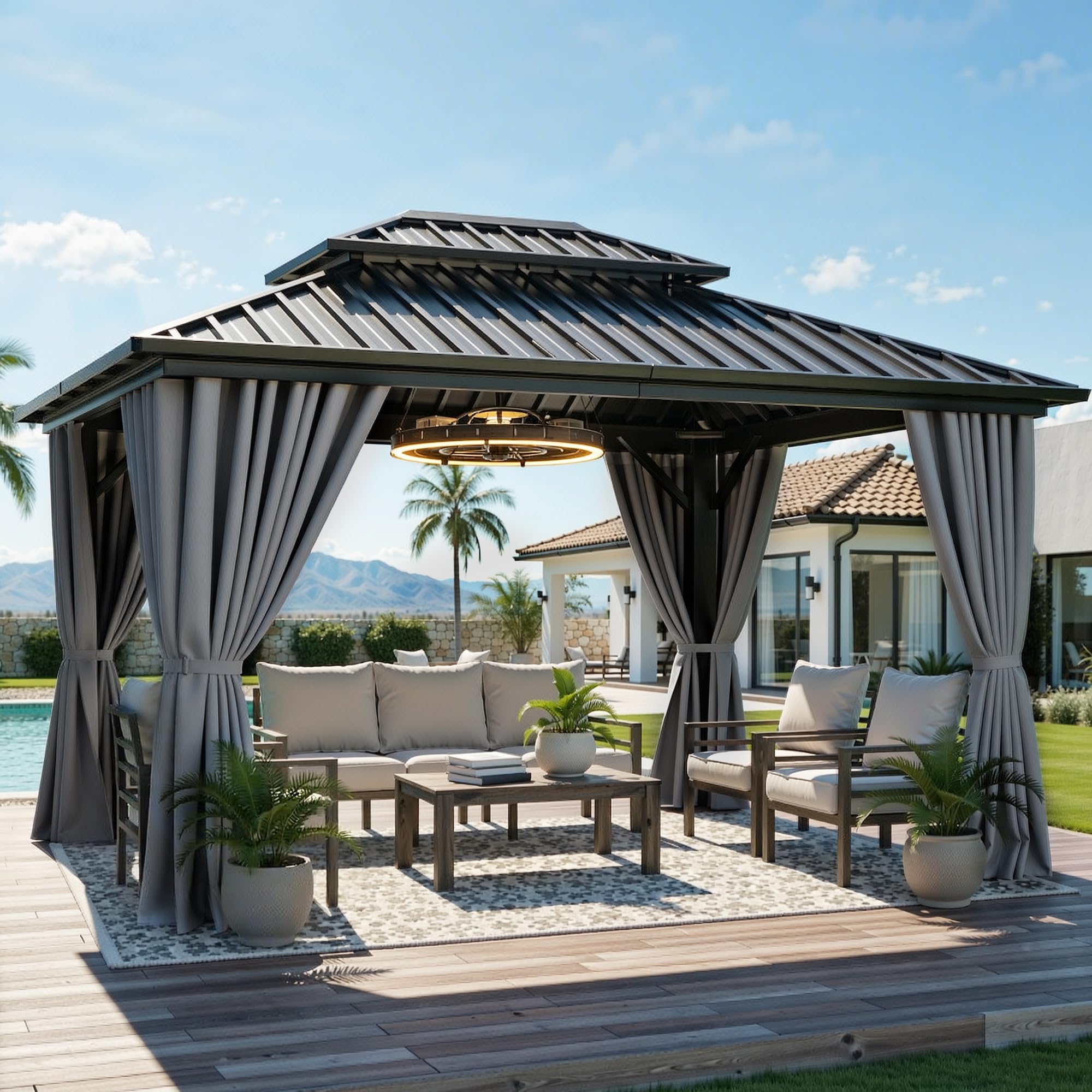 Photo 1 of ***PARTS ONLY -SELLING AS IS *** YITAHOME 10X12FT Hard Top Gazebo Aluminum Frame Patios Double Roof Canopy Garden Metal Gazebo Tent Curtains Netting for Patios Backyards Decks Lawns, Gray***PARTS ONLY -SELLING AS IS ***