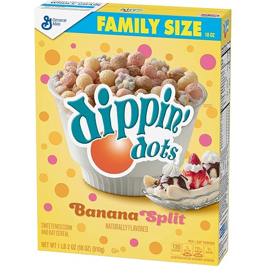 General mills dippin dots sweetened crn oat cereal banana split Family sz (016000141698)