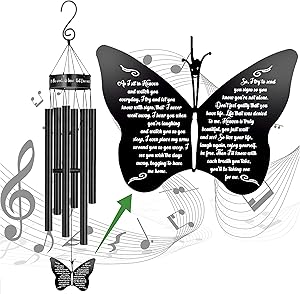 MEMGIFT Memorial Butterfly Wind Chimes of Father Sympathy Gifts Loss of Mom Grandma Husband Outdoor Chimes for Patio Garden Porch Yard Black