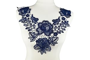 Carytalee 2 PC Lace Applique Patches Sew on Embroidery Appliques Lace Flower Trim for Sewing Crafts Clothing Accessories, Dark Blue 12.6 x 12.6"Inch