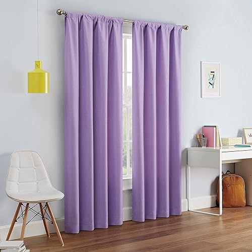 ECLIPSE Kendall Modern Blackout Thermal Rod Pocket Window Curtain for Bedroom or Living Room (1 Panel), 42" x 84", Light Purple