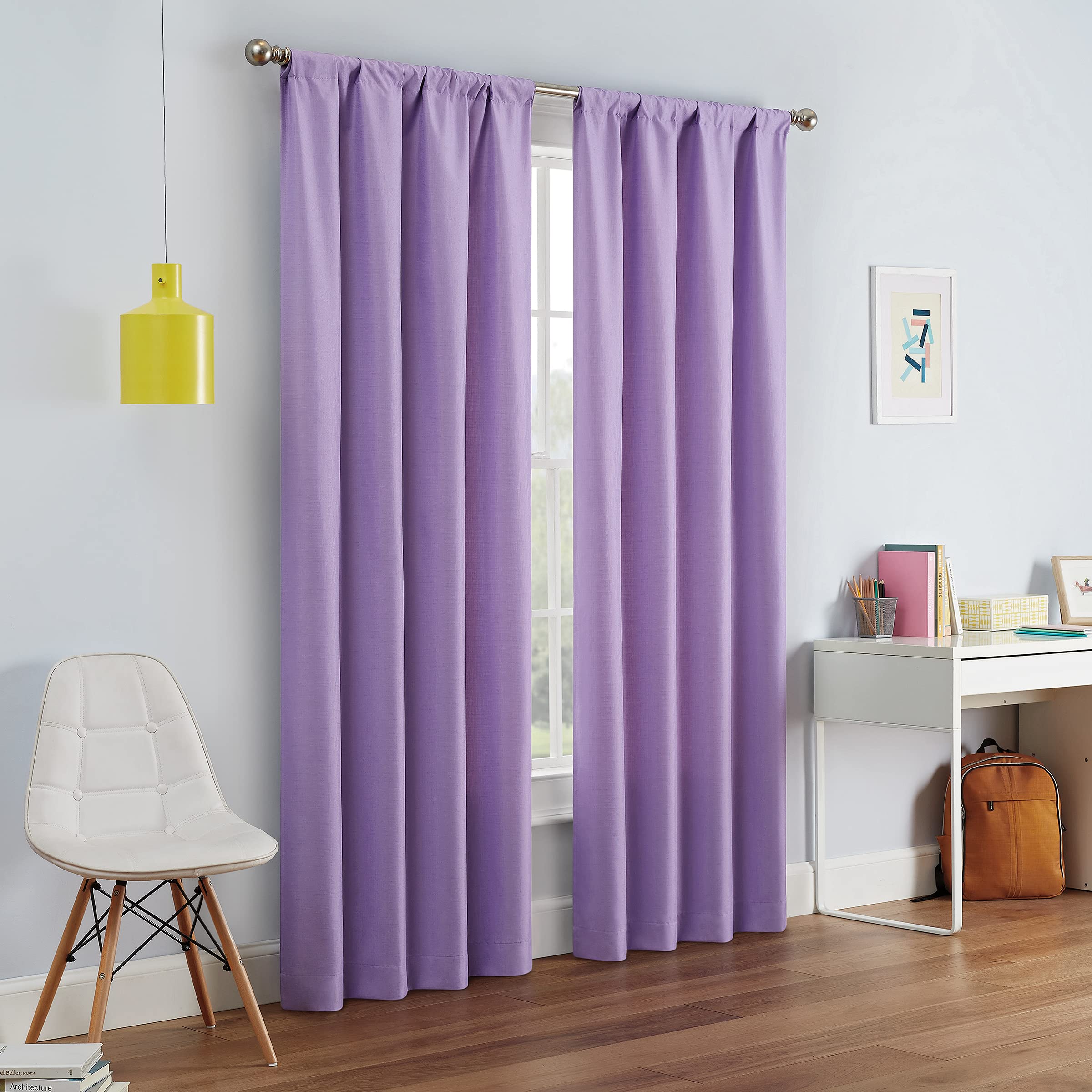 Eclipse Modern Blackout Thermal Rod Pocket Window Curtain for Bedroom or Living Room (1 Panel), Polyester, Light Purple, 42" W x 63" L (Pack of 1) — image 1