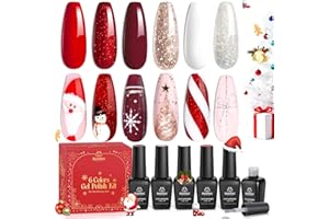 BEETLES GEL POLISH Beetles Christmas Gel Nail Polish – Candy Cane Gel Polish Set, 6 Color Burgundy Red Glitter White Silver Winter Snow Holiday Sparkle Manicure Kit Soak off Uv Nail Art Design Gifts for Women