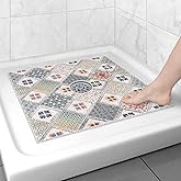 Square Shower Mat Non Slip: 24x24 Inch Shower Floor Mat with Drain Hole in Middle, Super Soft and Comfortable PVC Loofah Massage Bath Mat for Shower, Anti Slip Shower Stall Mat, Quick Drying
