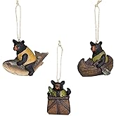 3 Piece Lodge Bear Fishing and Canoeing Hanging Ornaments Set