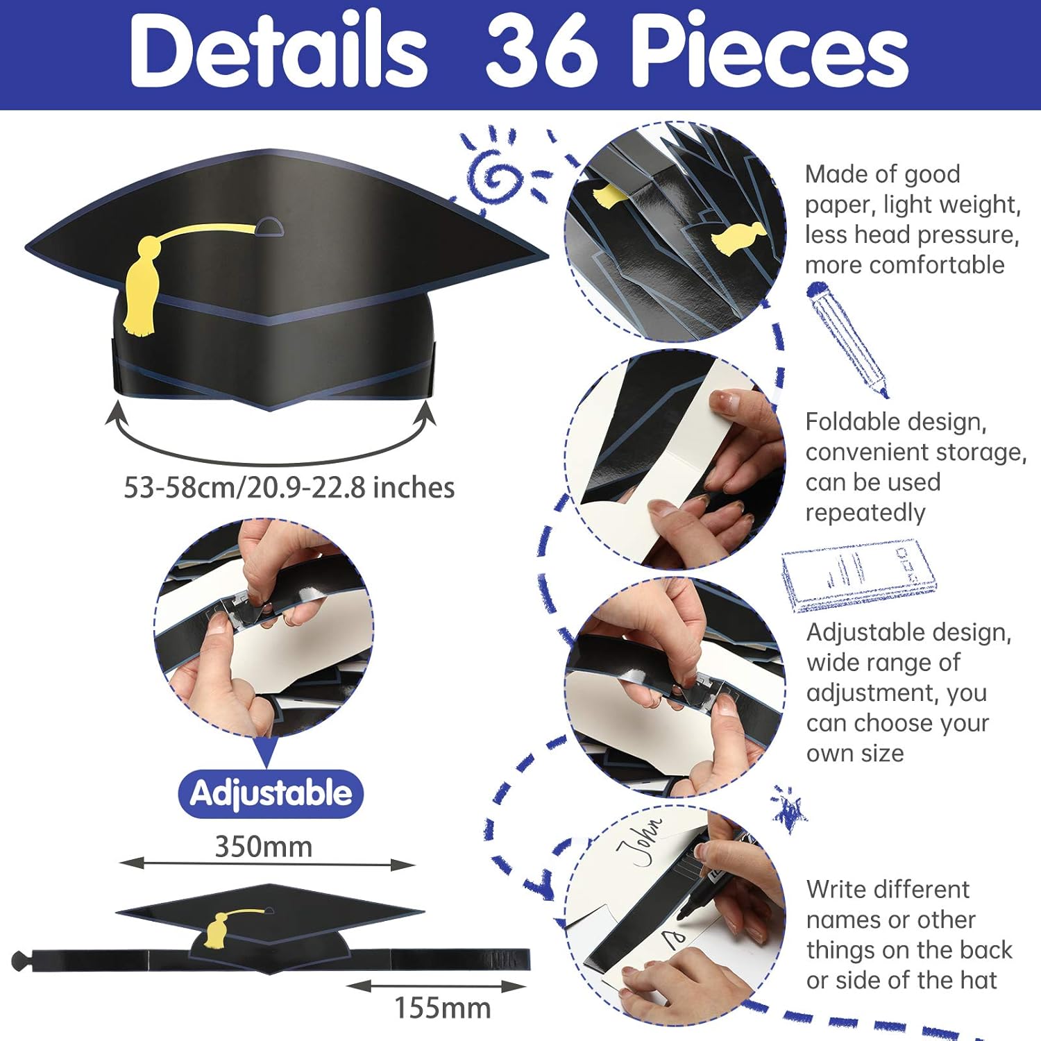 36 Pieces Paper Graduation Cap Adjustable Paper Graduation Hats for Kids (Black): Home & Kitchen