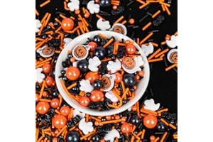 SUGARZY Edible Halloween Pumpkin Sprinkles for Cake Decorating,Orange Pearls Mix White Ghost,130g/4.58oz,Black Bat Monster,Pearls and Jimmies Mixed,Perfect for Cake Decorations, Baking, Ice Cream, Cookies, Cupcake Topper,Halloween Thanksgiving Children's Party Supplies