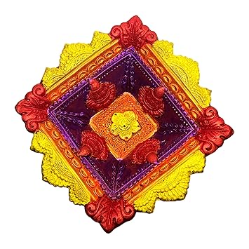 ShopMeFast Handcrafted Terracotta/Earthen Clay Akhand Diwali Diya/Tealight for Dipawali Pooja/Puja Big Diya{Size[LxWxH(in Inches.)]-6.5x6.5x1.5} (Multicolor)