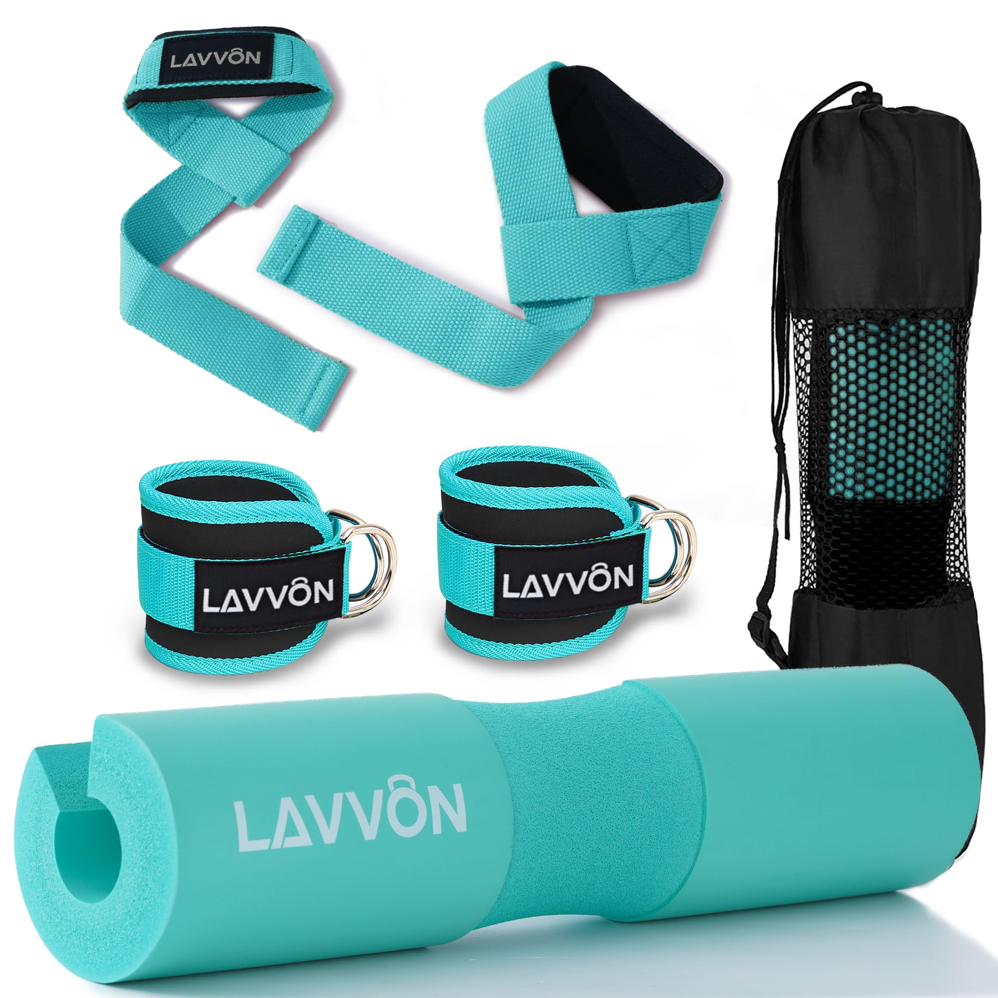 Photo 1 of Squat Pad Set - Foam Barbell Pad for Squats Cushion, Lunges & Bar Padding for Hip Thrusts - Standard Weight Bar Pad - With Ankle Straps, Wrist Straps for Weightlifting (Mint)