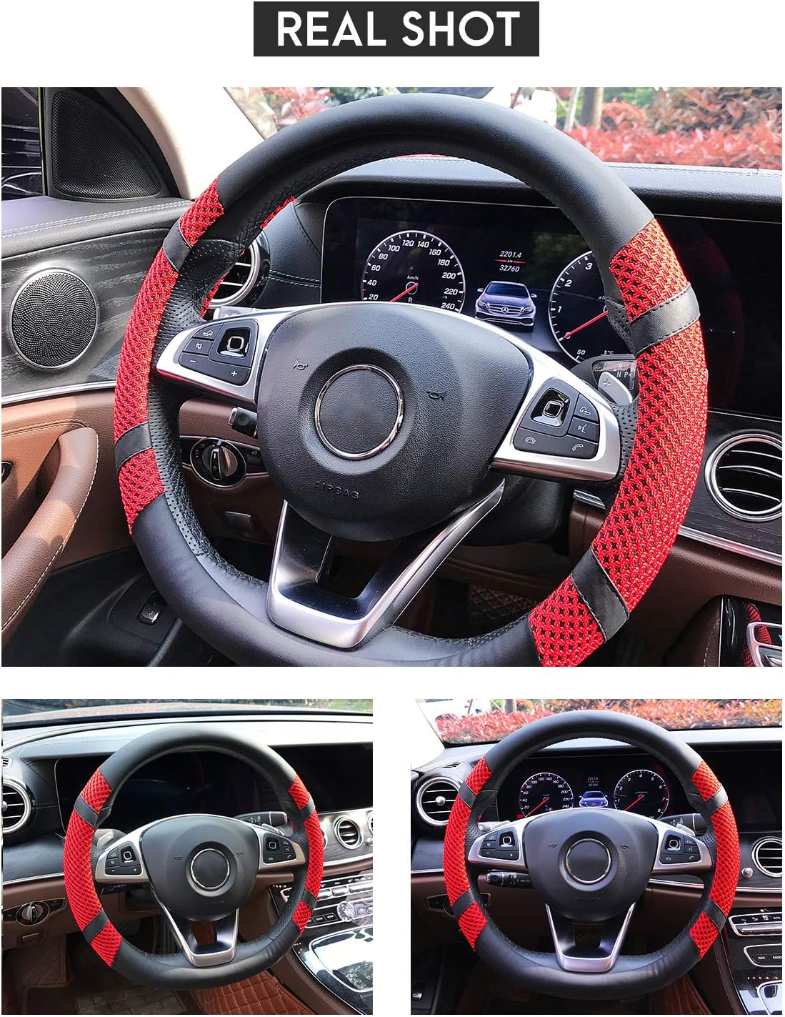 BOKIN Steering Wheel Cover Microfiber Leather Viscose, Breathable, Anti-Slip, Odorless, Warm in Winter Cool in Summer, Universal 15 Inches (Red): Automotive