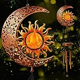 Kelvinlux Solar Sun Moon Wind Chimes Outdoor, Waterproof Wind Bells Light with Crackle Glass Ball for Outside, Clearance Unique Gifts for Mother's Day, Mom, Women, Girls, Yard, Garden, Party Decor