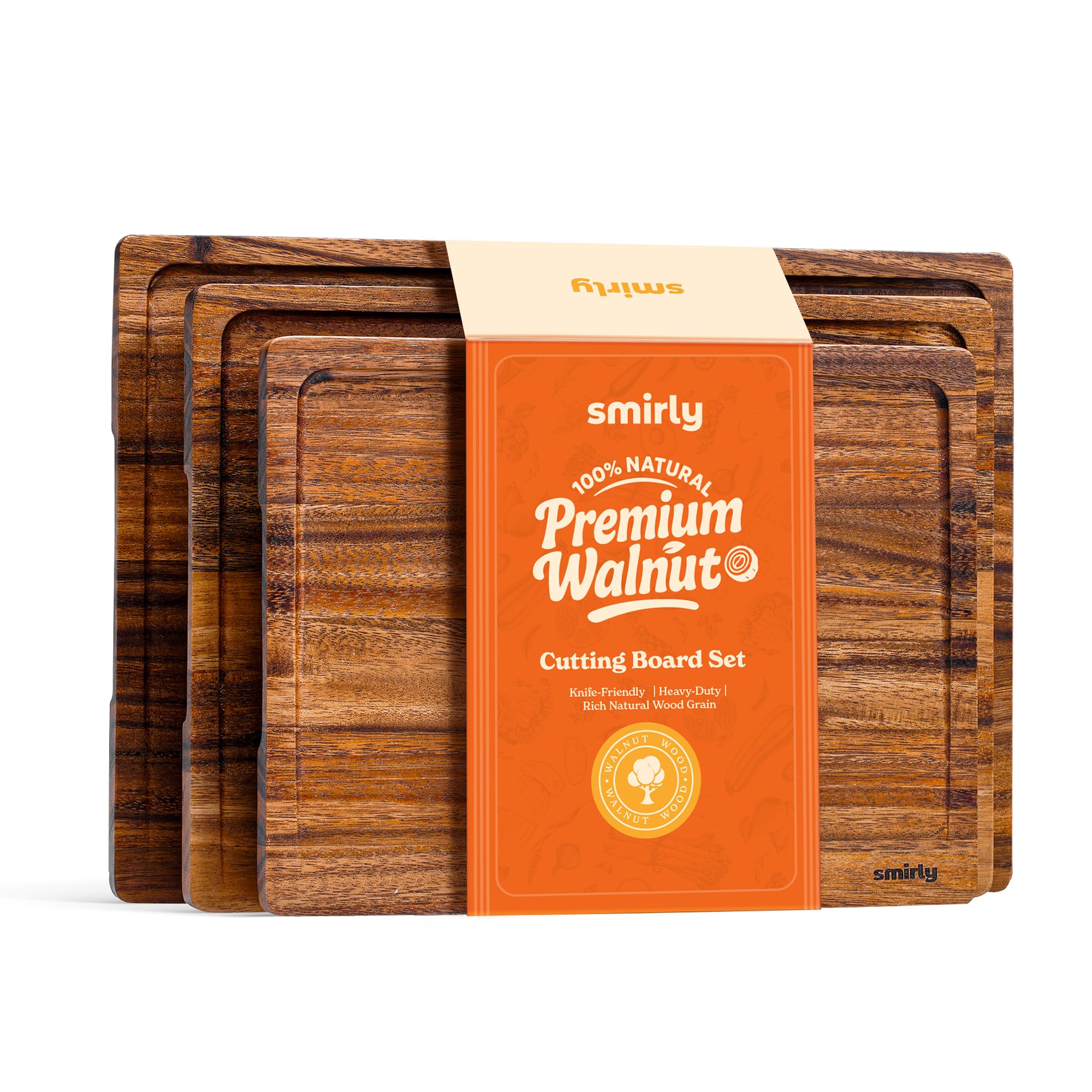 Photo 1 of SMIRLY Walnut Wood Cutting Boards for Kitchen, Set of 3 Large - Small, Walnut Wooden Cutting Board Set with Deep Juice Grooves, Non Toxic Serving Tray