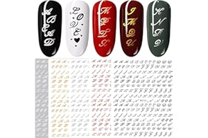 JMEOWIO Old Letters Nail Art Stickers Decals Self-Adhesive 6 Sheets Old Alphabet Numbers Nail Stickers Decoration Accessories for Women Girls