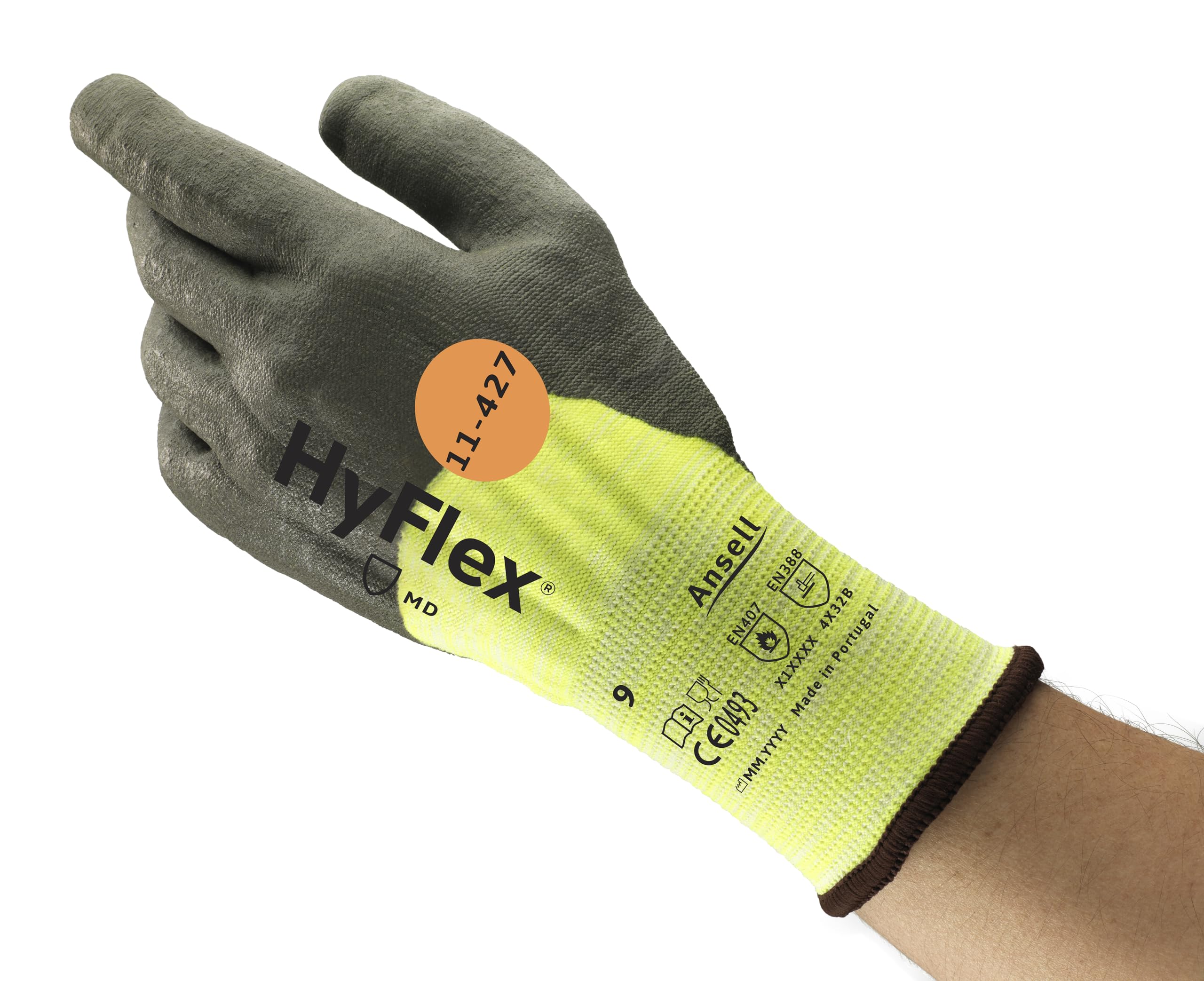 Ansell HyFlex 11-427 Work Gloves Cut Resistant, Excellent Heat and Abrasion Resistance, Mechanical Protection Gloves, Silicone-free, Men Women PPE, Size M (12 Pairs)