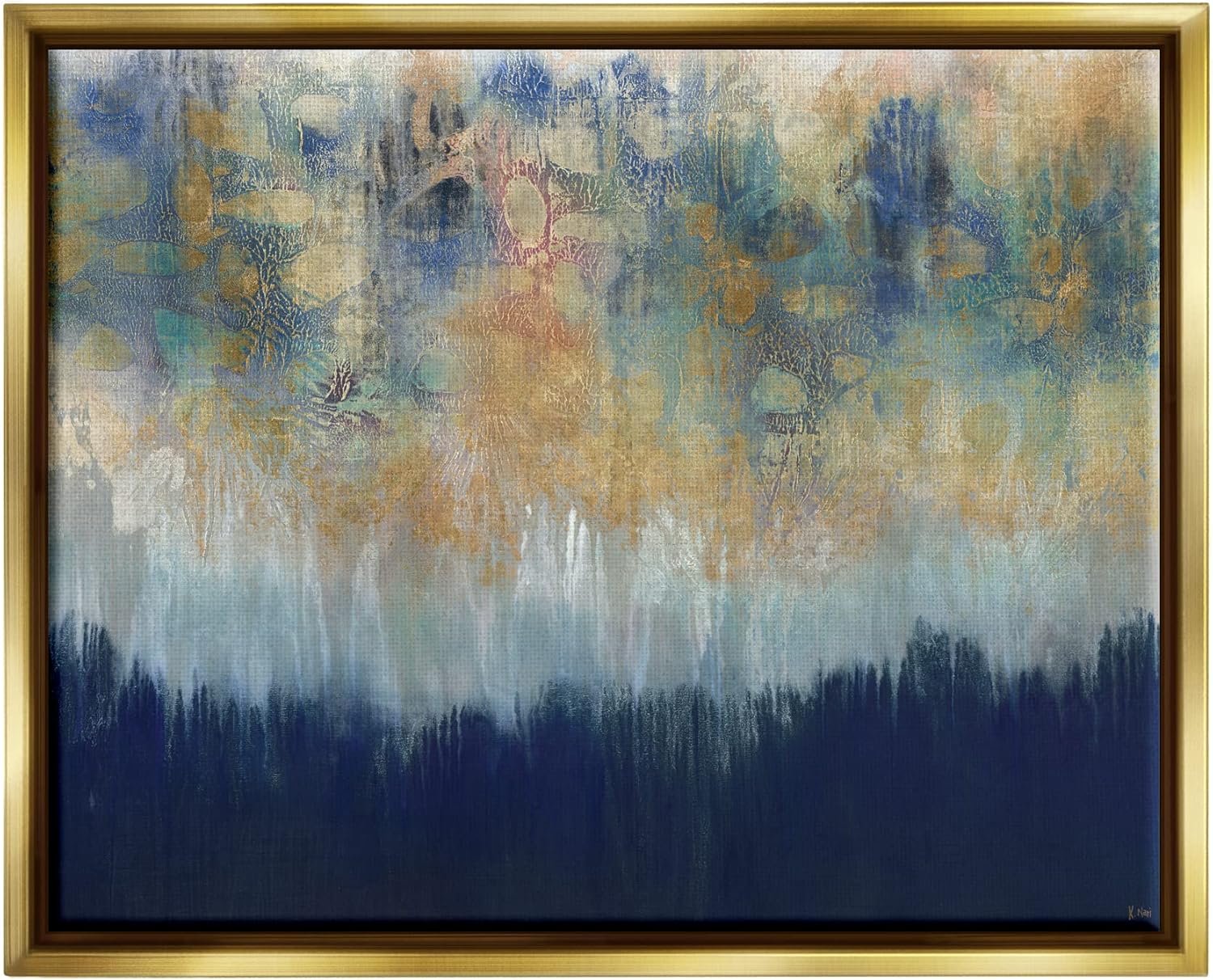 Paintings - Stupell Industries Abstract Gold Blue Textured Surface Painting, Design by Third and Wall