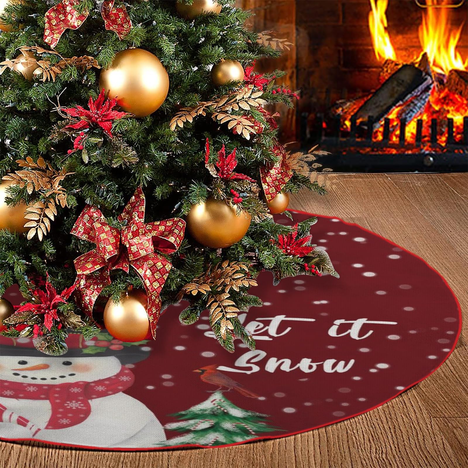 Christmas Tree Skirt 36 Inches(90cm), Snowman Xmas Tree Skirt Red Christmas Tree Skirt Farmhouse Christmas Decorations Large Tree Mat for Holiday Party Decor