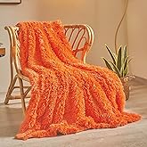 XeGe Luxury Faux Fur Throw, Orange Soft 50x60 Fluffy Blanket, Shaggy Plush Decorative Couch Throw, Cute Furry Bed Throw Fuzzy Office Lap Blanket for Bedroom Living Room Sofa, Orange