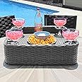 Sunjoy Wicker Floating Tray 24x24 in. Aluminum Frame Pool Tray - Swimming Floating Serving Tray for Drinks, Snacks, and Essentials - Fits Most Pool Sizes - Perfect for Pool Parties and Relaxing, Grey